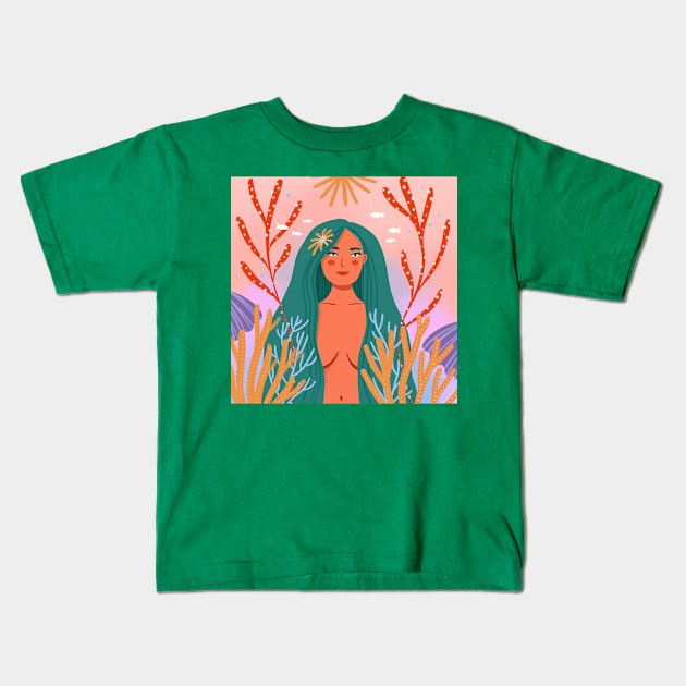 Coral Queen Kids T-Shirt by Salty Siren Studios